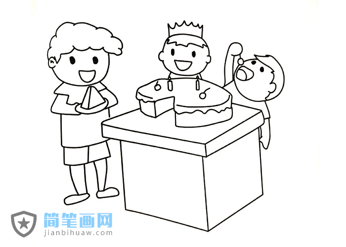 小朋友一起吃蛋糕的簡(jiǎn)筆畫(huà)圖片