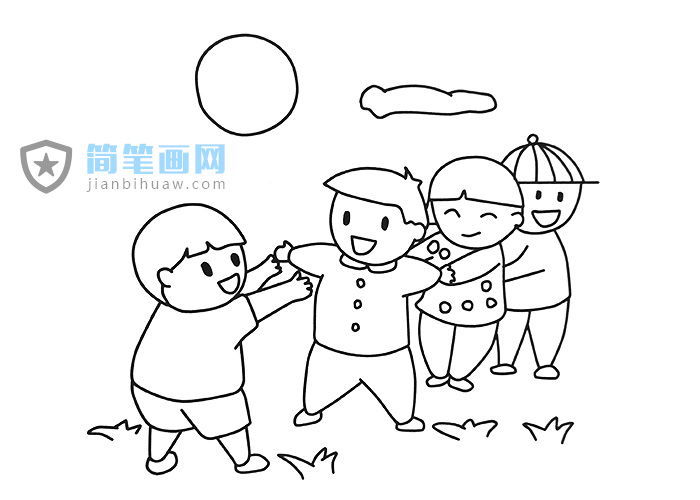 幾個(gè)小朋友在玩老鷹捉小雞的游戲簡(jiǎn)筆畫(huà)