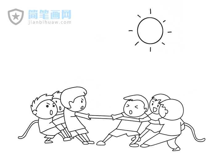 孩子們在玩拔河比賽的簡筆畫圖片