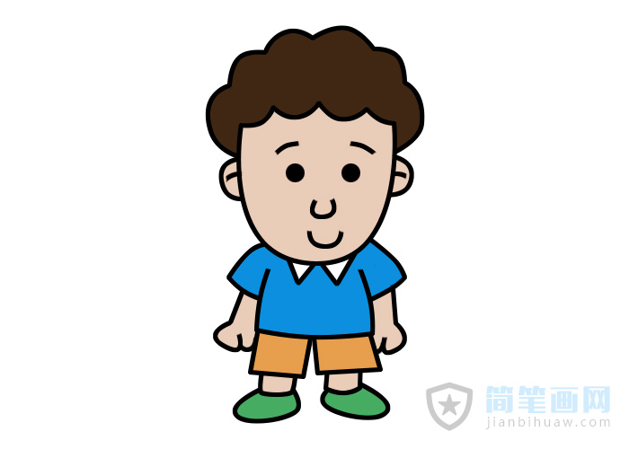 卷發(fā)小男孩簡筆畫含步驟及上色