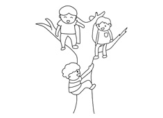 三位小朋友在爬樹(shù)的簡(jiǎn)筆畫(huà)圖片