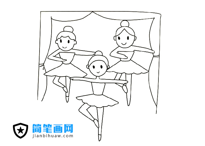 女孩們跳芭蕾舞的簡筆畫圖片