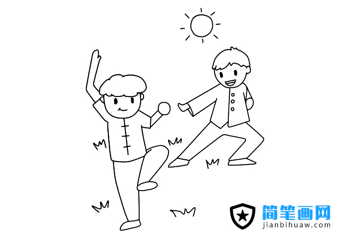 戶外打太極的簡筆畫圖片