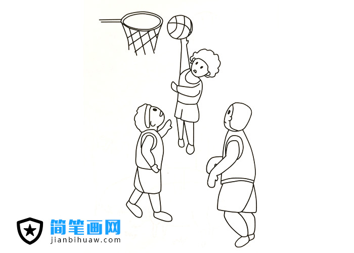 小朋友在打籃球的簡筆畫圖片