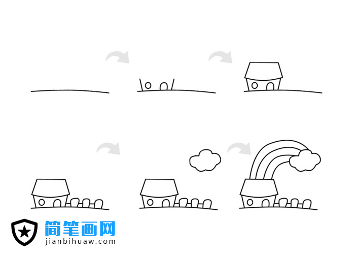 彩虹房子簡(jiǎn)筆畫的畫法步驟及上色圖片
