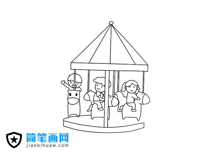 游樂場里的旋轉(zhuǎn)木馬簡筆畫圖片