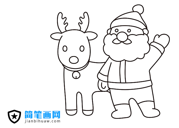 圣誕節(jié)圣誕老人和馴鹿的簡筆畫圖片