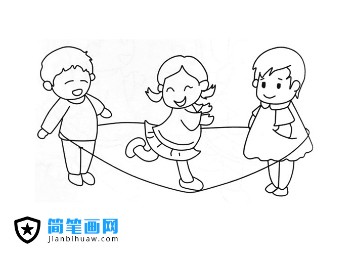 3個(gè)小孩在玩跳繩游戲的簡(jiǎn)筆畫圖片