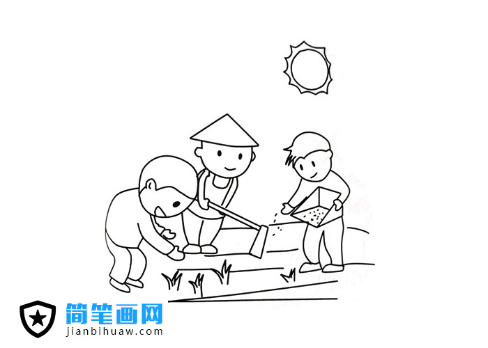農(nóng)民伯伯在烈日下種田的簡(jiǎn)筆畫圖片
