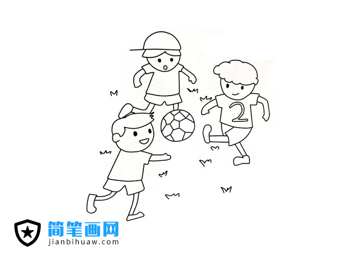 三個(gè)小孩踢足球的簡(jiǎn)筆畫圖片