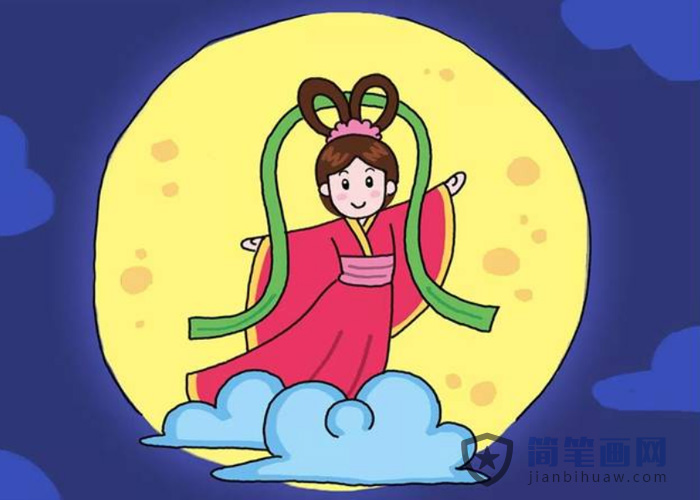 嫦娥奔月的簡筆畫圖片