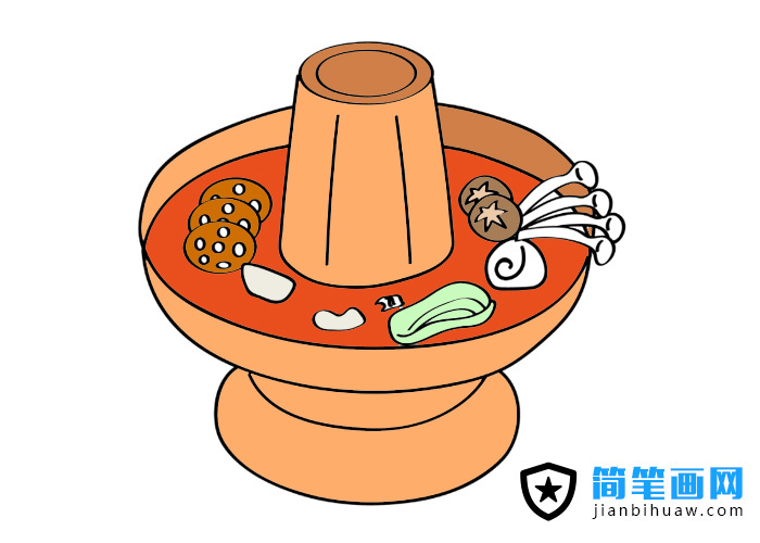 老北京銅火鍋簡筆畫圖片含上色
