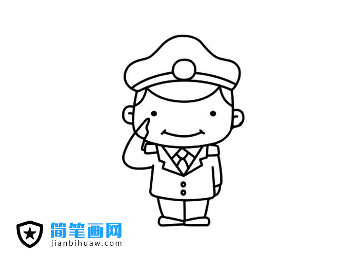 敬禮的警察簡筆畫圖片含上色