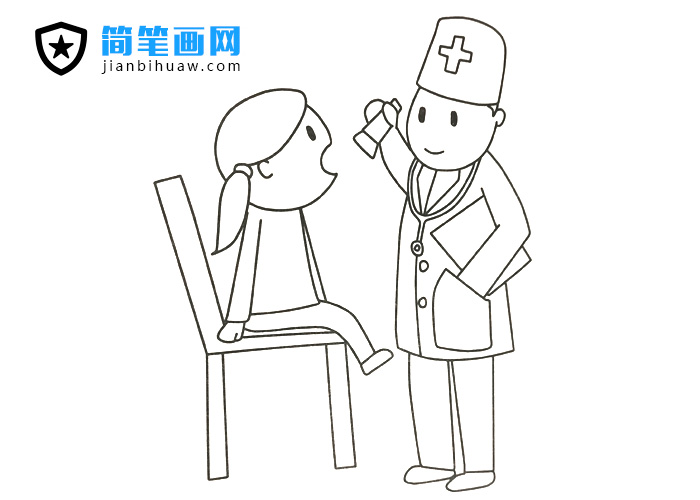 口腔科醫(yī)生在給小朋友做檢查的簡(jiǎn)筆畫圖片
