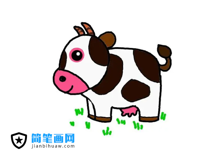 可愛的小奶牛簡筆畫圖片含上色