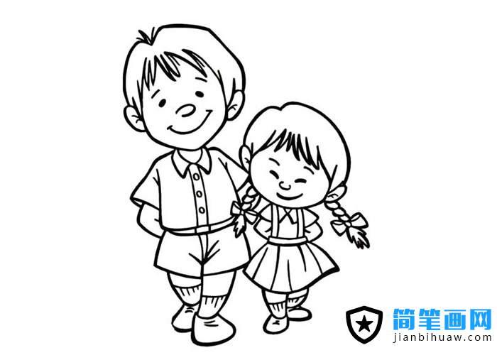 兄妹兩人的簡筆畫圖片