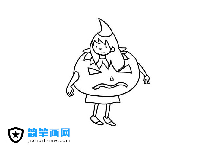 南瓜女孩簡筆畫圖片含上色
