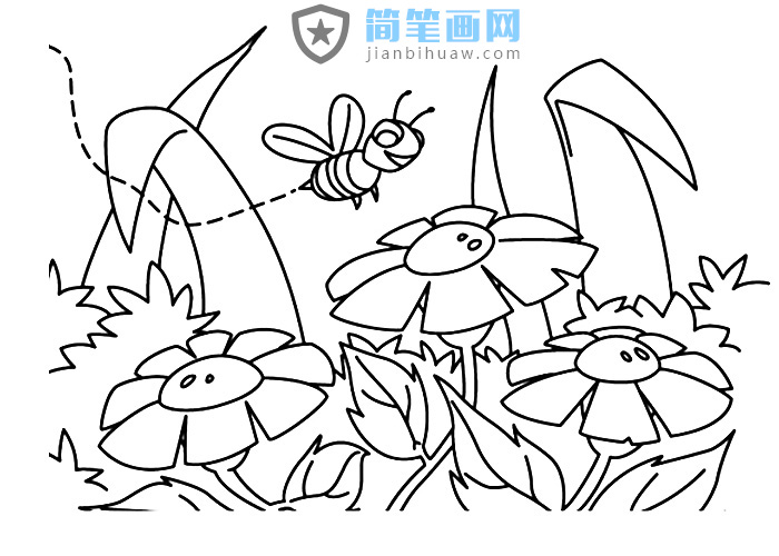 蜜蜂在叢林中采蜜的簡(jiǎn)筆畫(huà)圖片