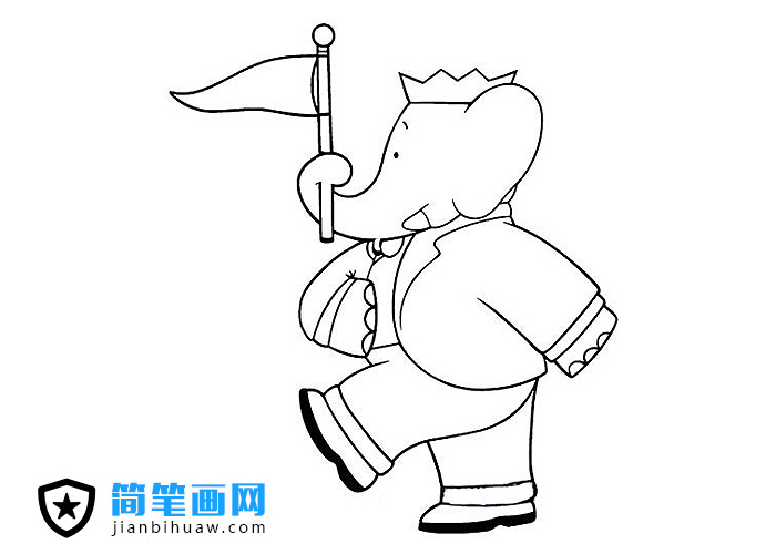 鼻子含著三角旗正步走的大象簡筆畫圖片
