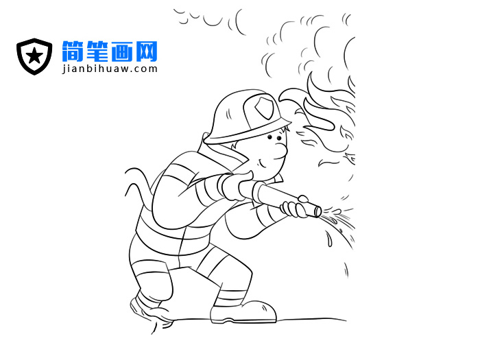 消防員正在救火的簡筆畫圖片